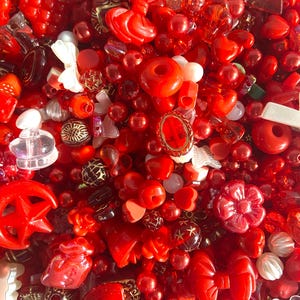 Kandi Bead Mix, Rainbow Bead Soup Y2K 90s Kawaii Beads for Bracelets (100pc+) Red