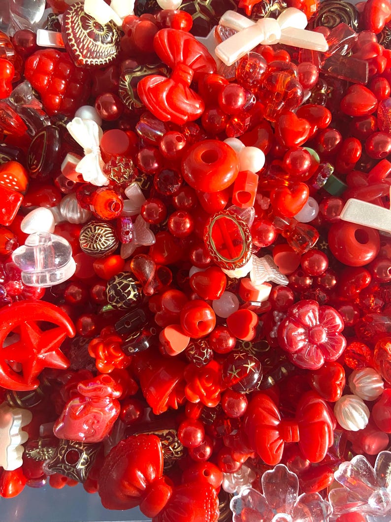 Kandi Bead Mix, Rainbow Bead Soup Y2K 90s Kawaii Beads for Bracelets (100pc+) Red