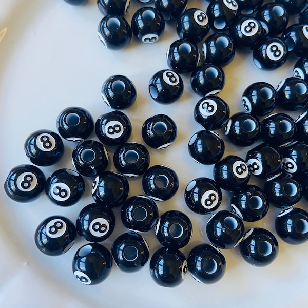 10pc 8 Ball Beads, Kandi beads 12mm, 4mm hole, Number 8 Bead, Acrylic Kandi Bead, Y2K 90s beads, BFF Bracelet DIY beads #55
