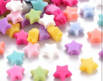50 Pastel Small Star Acrylic Beads, 8mm, Star beads, Kandi Beads, Y2K 90s Kawaii Mixed Beads, Kids Craft supplies