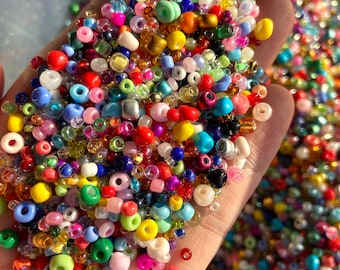 Glass Seed Bead Mix, 11/0-6/0, Glass Bead Soup, Container, Seed bead confetti, 2mm-4mm, Y2K 90s Mixed Seed Beads, Kandicore, #G09