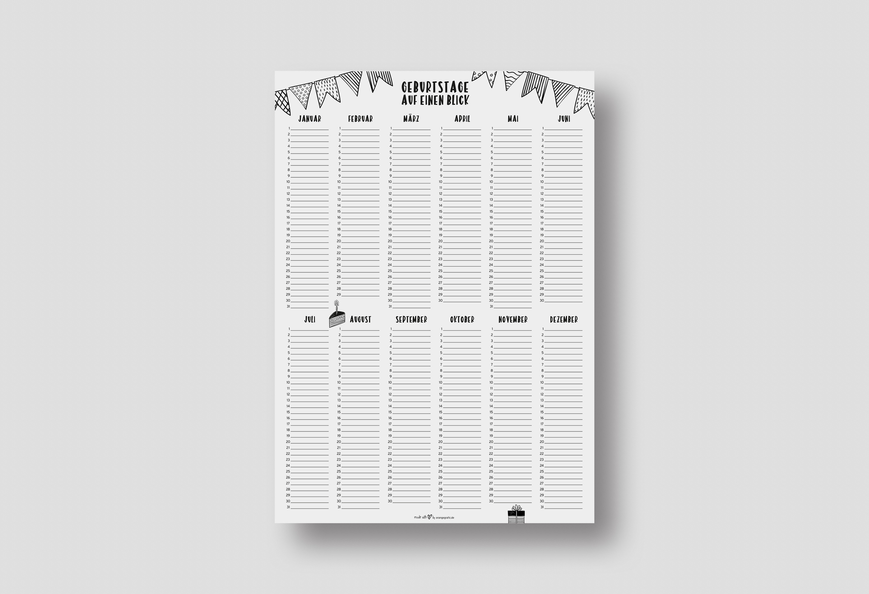 Geburtstagskalender Alle Geburtstage auf einen Blick - Etsy.de