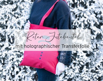 Roter Jutebeutel mit einem Schneemann