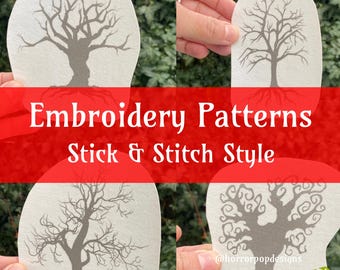 Trees Embroidery Pattern Bundle - Stick and Stitch style