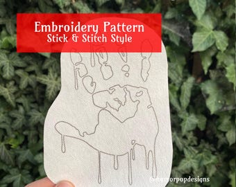 Bloody Hand Embroidery Pattern - Stick and Stitch style