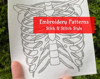 Ribcage Embroidery Pattern - Stick and Stitch style