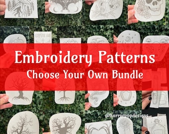 Choose 5 Embroidery Pattern Bundle - Stick and Stitch style