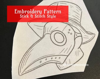 Plague Doctor Embroidery Pattern - Stick and Stitch style