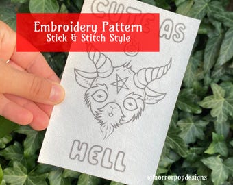 Baphomet Kawaii Embroidery Pattern - Stick and Stitch style