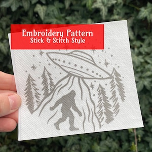 UFO meets Sasquatch Embroidery Pattern - Stick and Stitch style