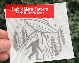 UFO meets Sasquatch Embroidery Pattern - Stick and Stitch style