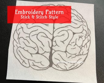 Brain Embroidery Pattern - Stick and Stitch style