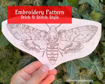 Death’s Head Hawkmoth Embroidery Pattern - Stick and Stitch Style