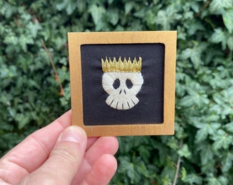 Mini Crown Skull - Framed Gothic Embroidery Wall Hanging Decor