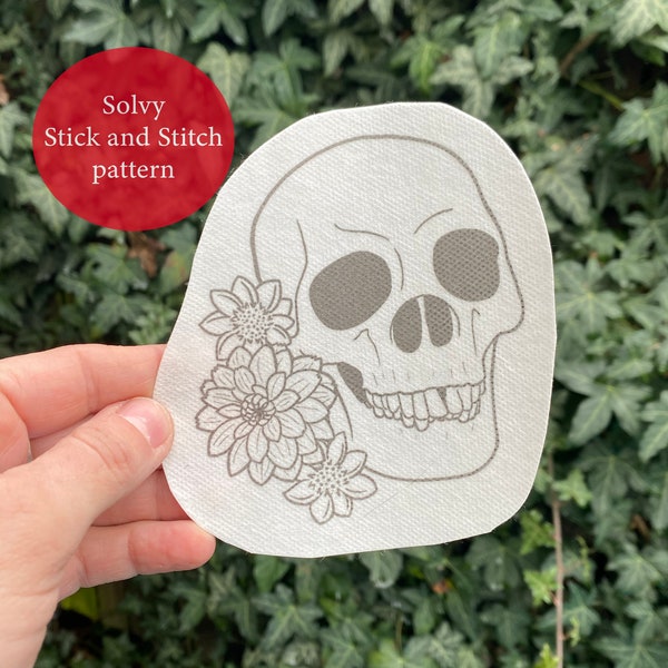 Human Skull and Flowers - Embroidery Pattern - Stick and Stitch style