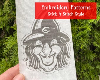 Vintage Witch Embroidery Pattern - Stick and Stitch style