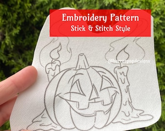 Jack-O-Lantern Embroidery Pattern - Stick and Stitch style