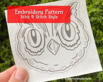 Vintage Owl Mask Embroidery Pattern - Stick and Stitch style