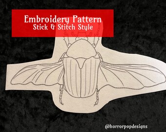 Scarab Beetle Embroidery Pattern - Stick and Stitch style