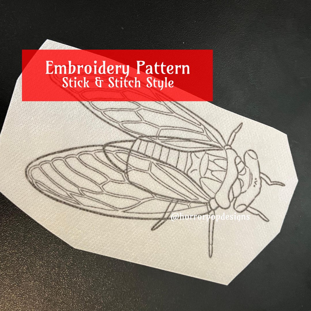 Cicada Embroidery Pattern - Stick and Stitch Style - Etsy