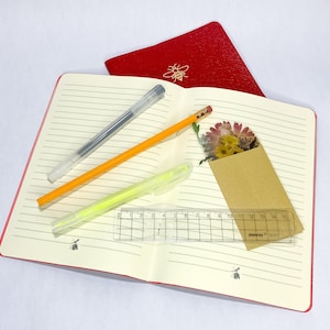 Red Leather Aesthetic Journal Kit - Floral Aesthetic
