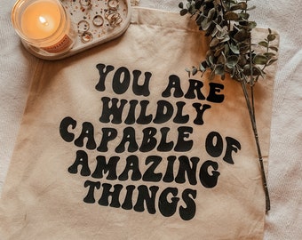 You Are Capable Tote Bag, Self Love Tote Bag, Self Care Tote Bag, Motivational Tote Bag, Inspirational Tote Bag, Cute Boho Cotton Tote Bag
