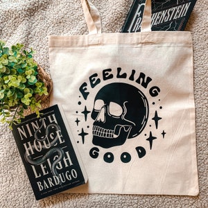 Skeleton Tote Bag, Spooky Skeleton Tote Bag, Skull Tote Bag, Skull and Bones Tote, Reusable Cotton Tote Bag, Feeling Good Tote Bag