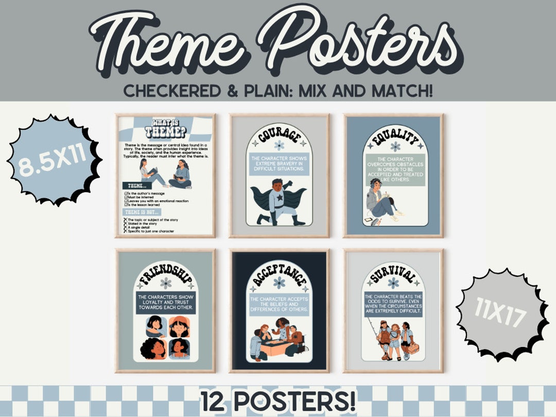 Theme Posters for Classroom, Blue and Gray Retro Theme Posters, Trendy ...