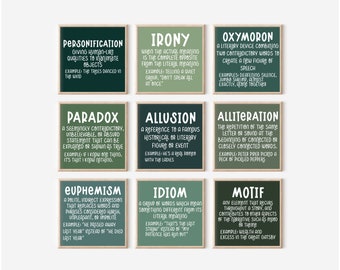 Sage Green Digital Download School Classroom Decor, Figurative Language Posters, Printable English Poster Set, Learning Posters Set