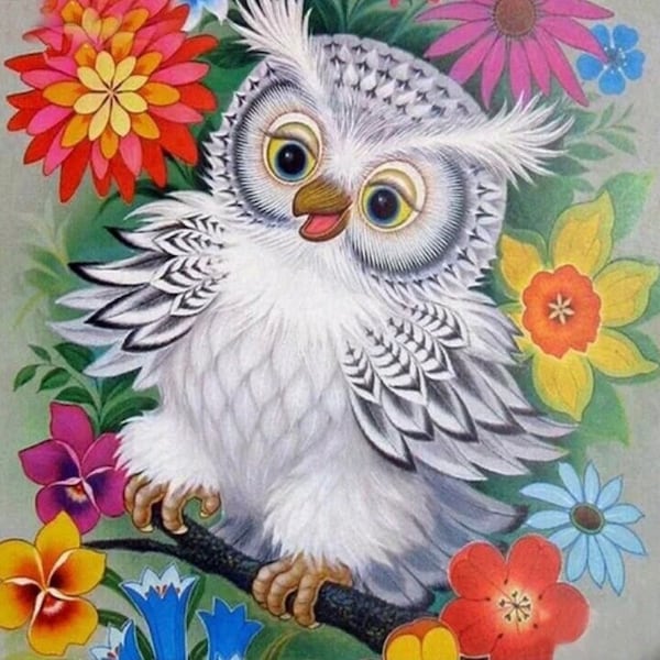 DIY  Owl in Blooming Tree  Decor Partial Drill Diamond Painting Craft Kit