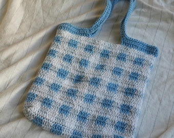 Gingham Crochet Tote Bag Pattern | Gehäkelte karierte Einkaufstasche | PDF Schnittmuster & Nähanleitung