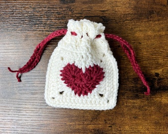 Heart Drawstring Pouch | Crochet Heart Granny Square Drawstring Pouch Pattern | PDF Crochet Pattern & Tutorial