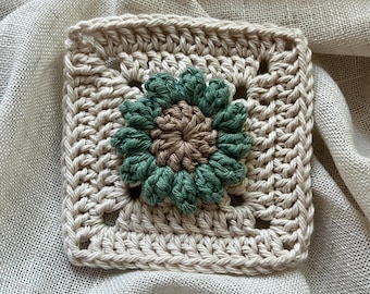 Patrón de flor de ganchillo con forma de abuela cuadrada / Flor de ganchillo en 3D / Patrón y tutorial en PDF