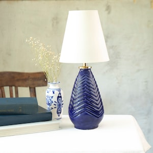 Handmade Navy Blue Pottery Table Lamp: Bedroom Lampshade