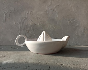 Handmade Lemon Squeezer: White Stoneware Citrus Juicer