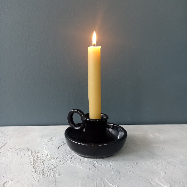 ceramic candle holder, handmade black color glazed candle stick holder, mindfulness, yoga meditation, spa gift