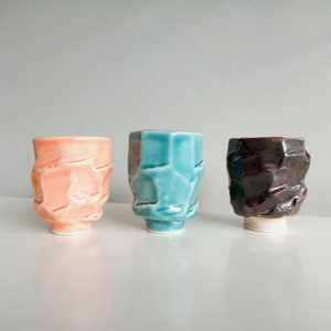Kurinuki Little Cup Shot Glass Set of 3, Liqueur Glass Set, Ceramic Glass, Barware, Parties, Tequila Shot Glass.