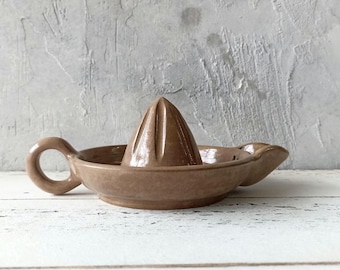 Handmade Stoneware Lemon Squeezer: Brown Citrus Reamer
