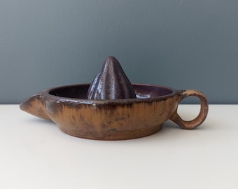 Handmade Pottery Lemon Squeezer: Brown & Purple Citrus Juicer