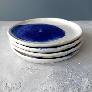 Handmade Porcelain Plate Set: Modern Blue Breakfast Plates (Set of 4)