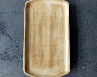 Beige Servierplatte: Glasierte Keramik Käseplatte, Kuchenplatte