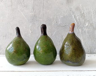 handmade ceramic pear sculpture, green pears table setting, homedecor art object, paper weights, office gift, minimalist fruit party decor