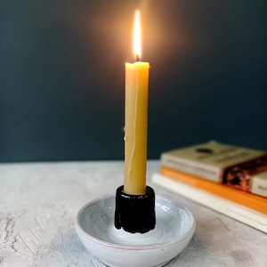 zwart-witte kandelaar, kandelaar in Scandinavische stijl, handgemaakt aardewerk Palo Santo-houder, kandelaarkom, tafelstuk