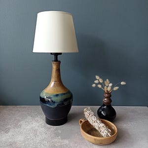 Handmade Ceramic Table Lamp: Brown & Black Bedside Lighting