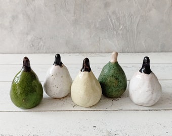 Handmade Ceramic Pear Sculpture Set Of 5, Pear Table Setting, Home Decor Art Object, Kitchen Decoration, Rustic Style Fruit Decor