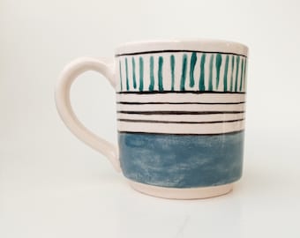 Handmade Pottery Ceramic Coffee Mug, Underglaze Pattern, Tea Mug