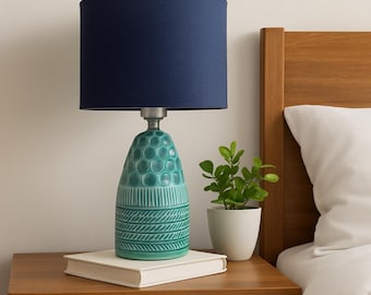 Handmade Blue Pottery Table Lamp(without Shade): Geometric Floral