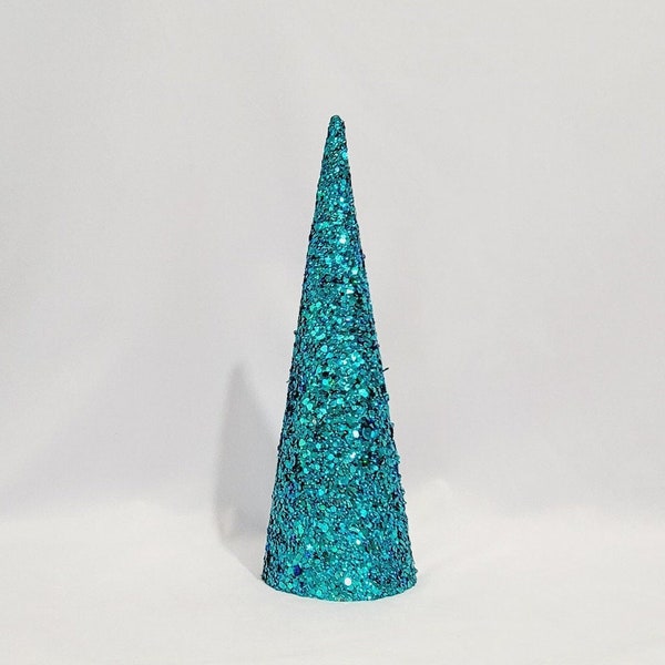 Mediterranean Blue Glitter Tree – Party Centerpiece – Decorative Cone Tree – Pick Your Size – Single Glitter Tree