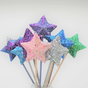 Glitter Star Zauberstäbe - Feen-Thema Partygeschenk - Prinzessin Party Dekor - Photo Prop - Make Believe Zauberstab - Wählen Sie Ihre Farbe - 3D Stern Zauberstab