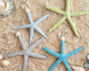 Handmade Glitter Starfish Christmas Ornament: Coastal Beach Decor